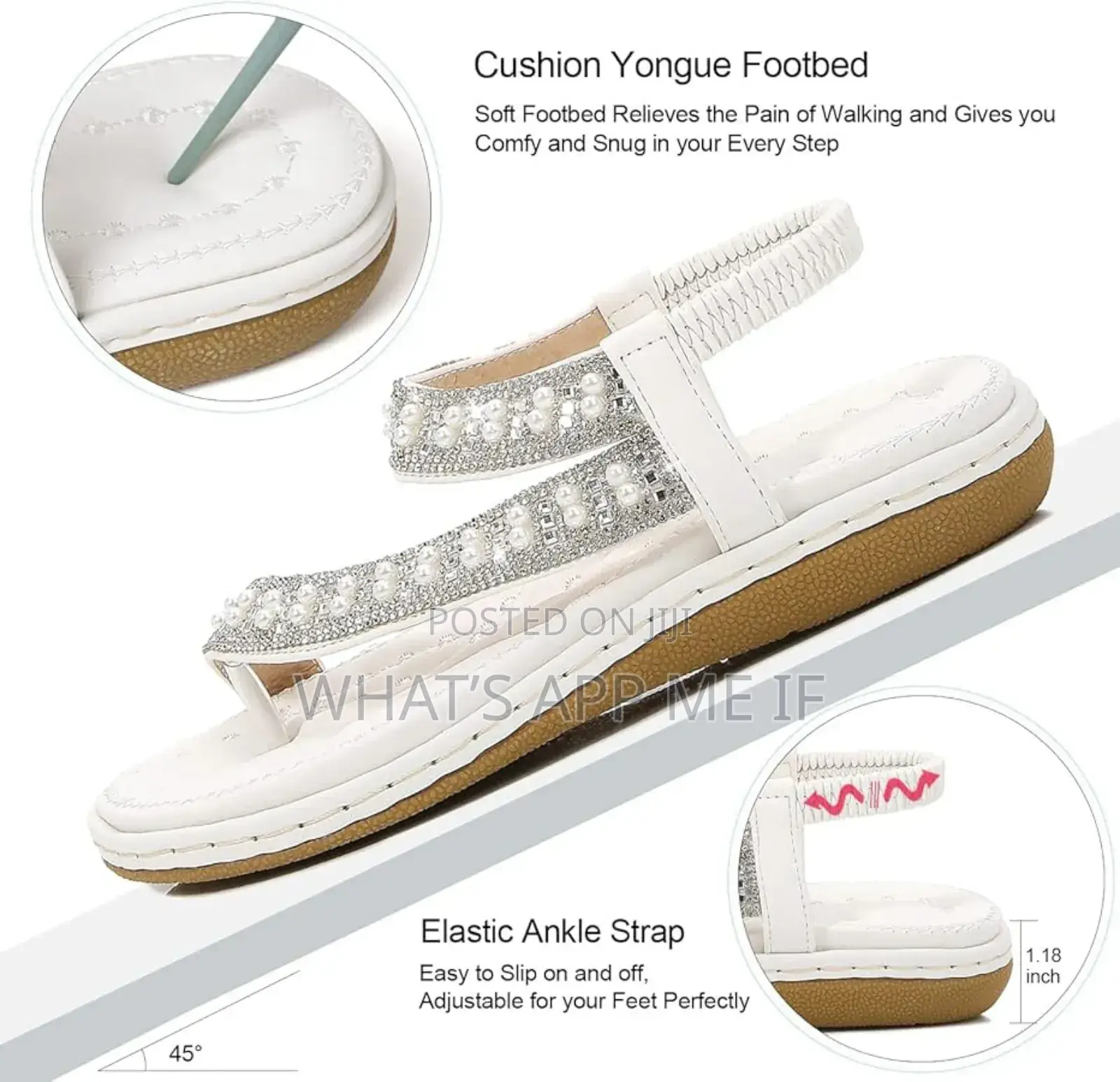 Flat Bohemian Beaded Strap Sandals Diamante Rhinestone Leather 39