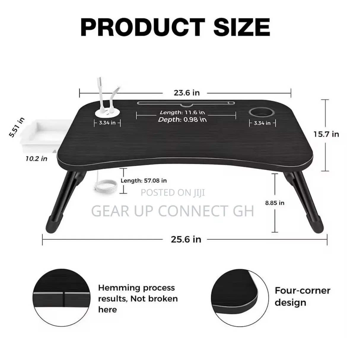 Folder Bed Table With Usb Charging Port
