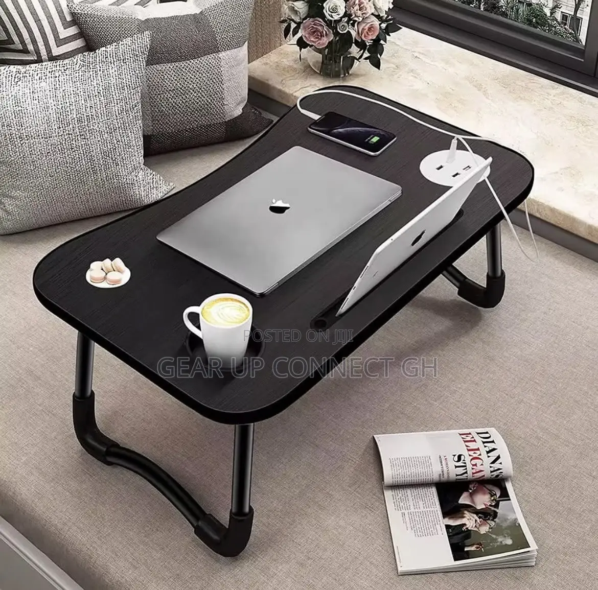Folder Bed Table With Usb Charging Port
