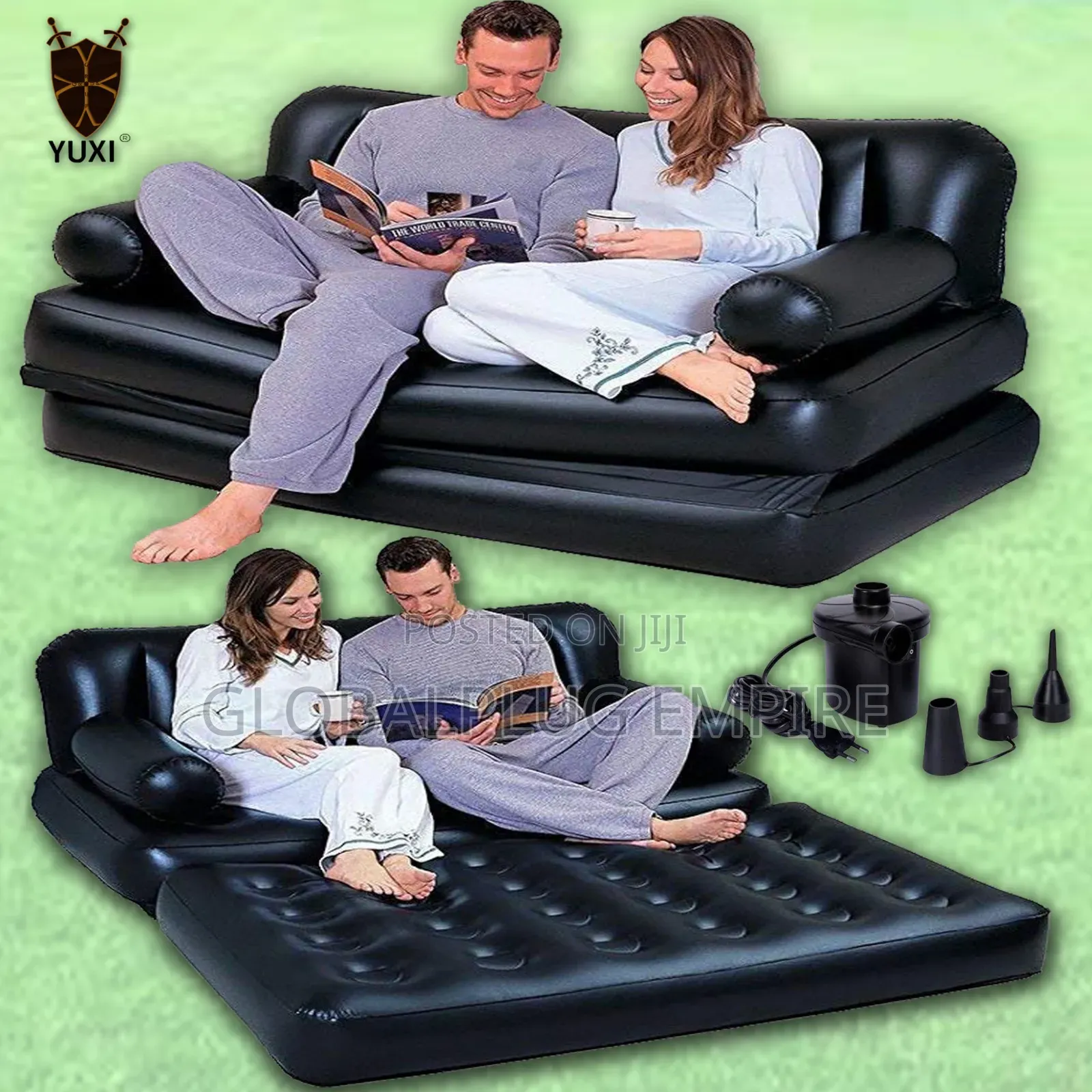 5in1 Inflatable Double Air Sofa Chair Couch Lounger Bed Mattress.
