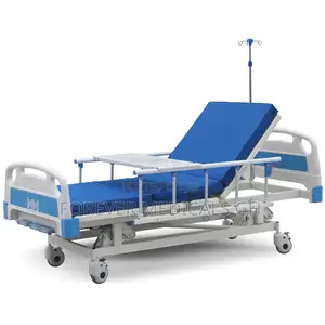 Hospital Bed 3 Crank With Mattress, Drip Stand and Overhead Table