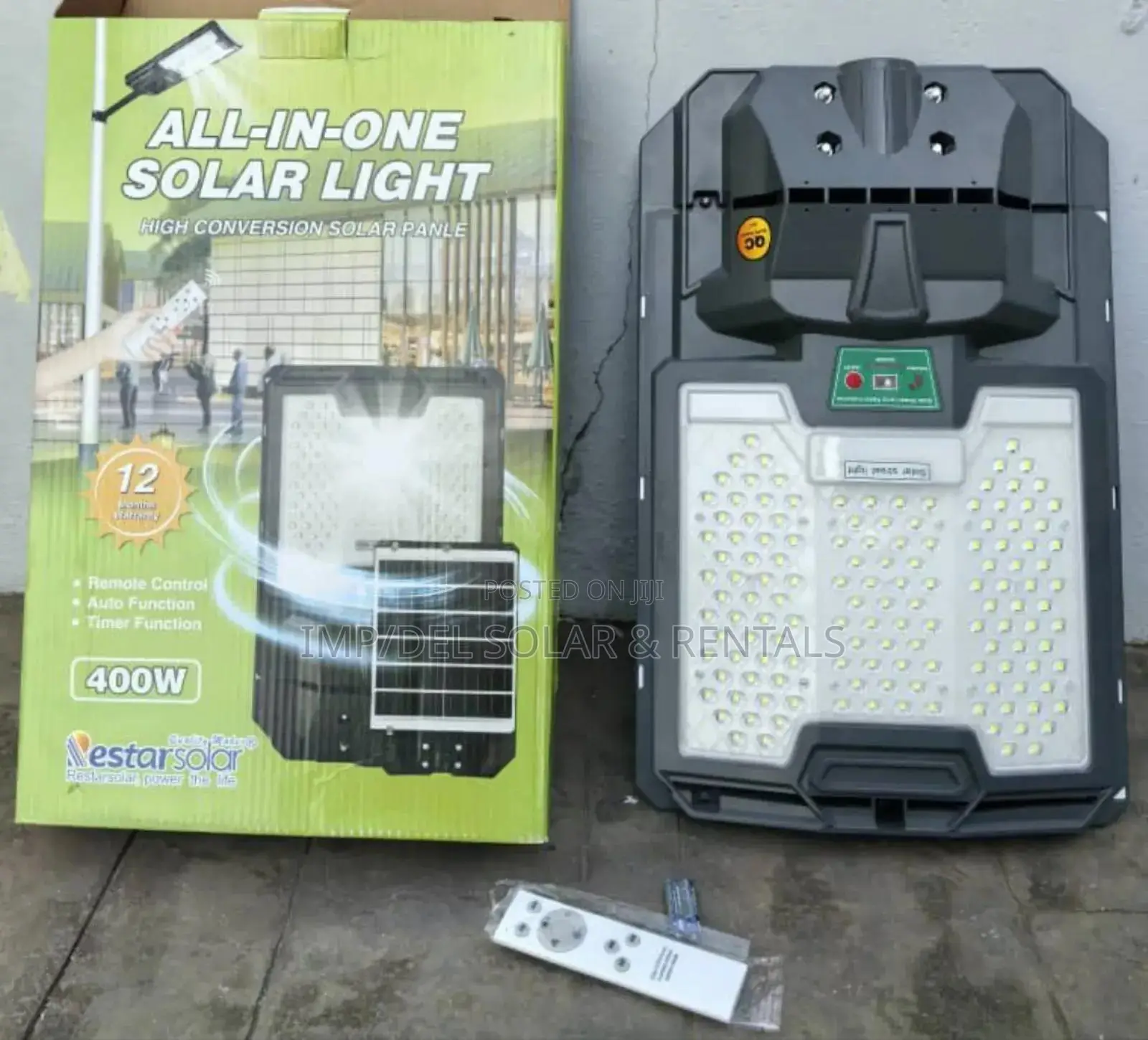 400w Solar Street Light With Panel, Remote Control, Timer Functions