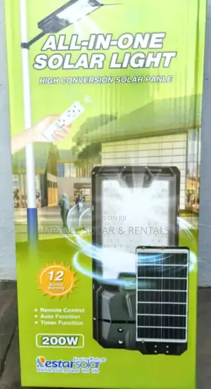 200w Solar Street Light With Panel, Remote Control, Timer Functions