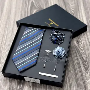 Men’S Necktie Set (Rose Pattern,Pocket Square,Lapel Pins Tie Clip )