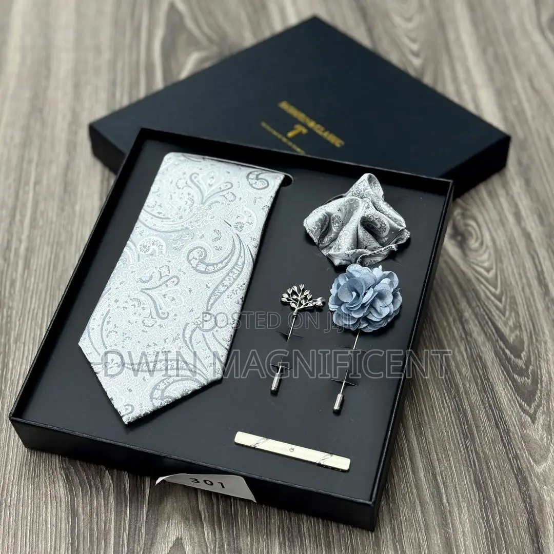 Men’S Necktie Set (Rose Pattern,Pocket Square,Lapel Pins Tie Clip )