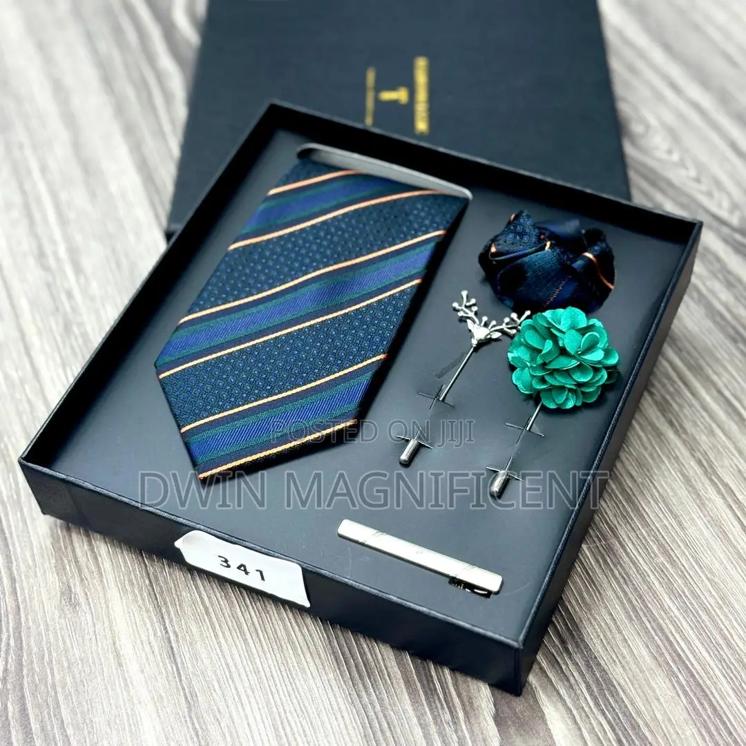 Men’S Necktie Set (Rose Pattern,Pocket Square,Lapel Pins Tie Clip )