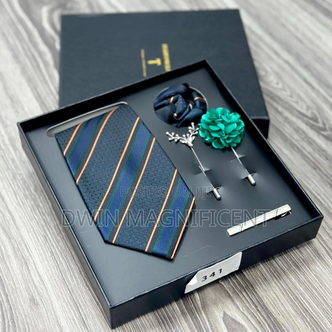 Men’S Necktie Set (Rose Pattern,Pocket Square,Lapel Pins Tie Clip )