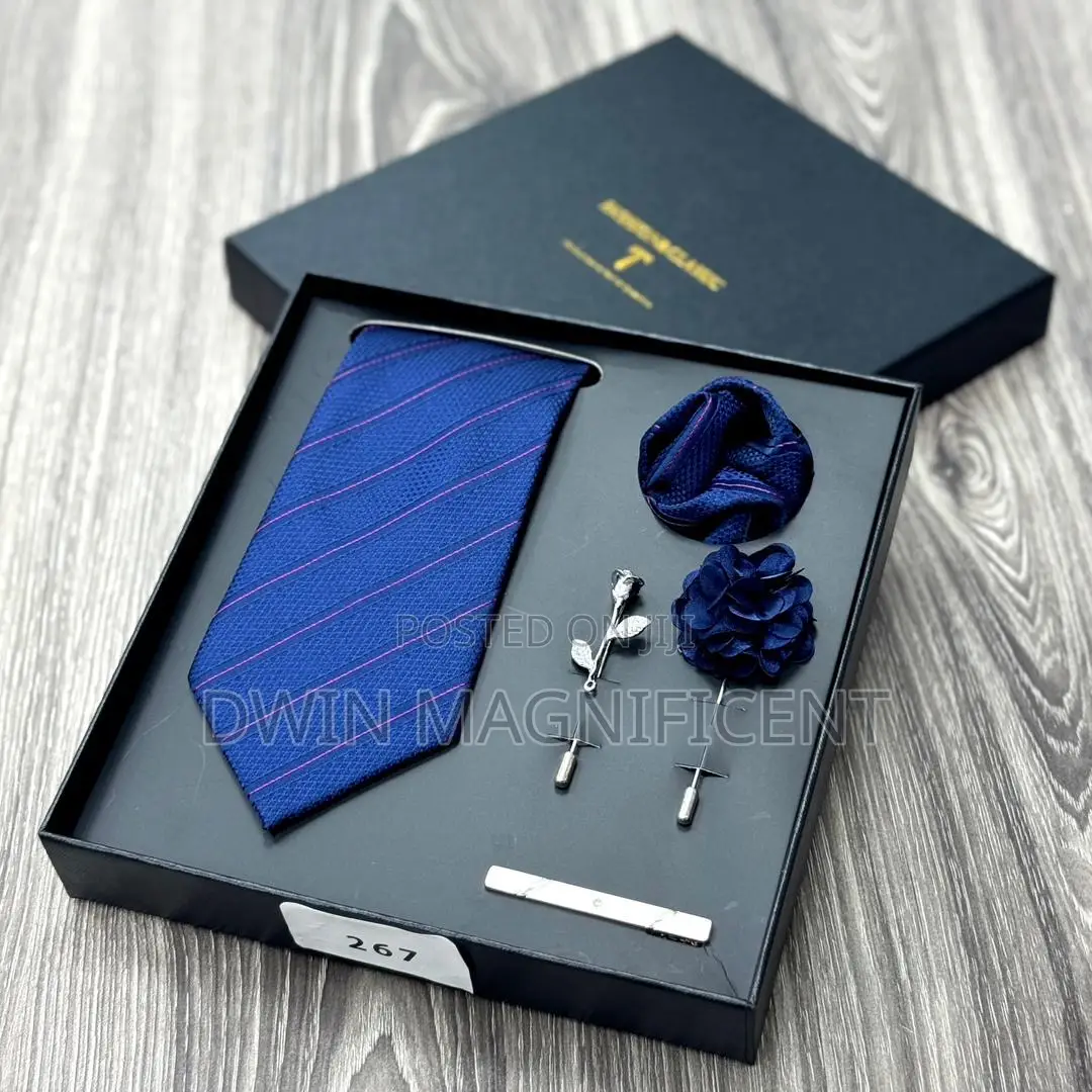 Men’S Necktie Set (Rose Pattern,Pocket Square,Lapel Pins Tie Clip )