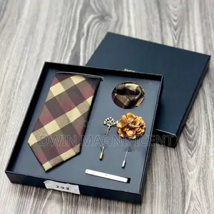Men’S Necktie Set (Rose Pattern,Pocket Square,Lapel Pins Tie Clip )