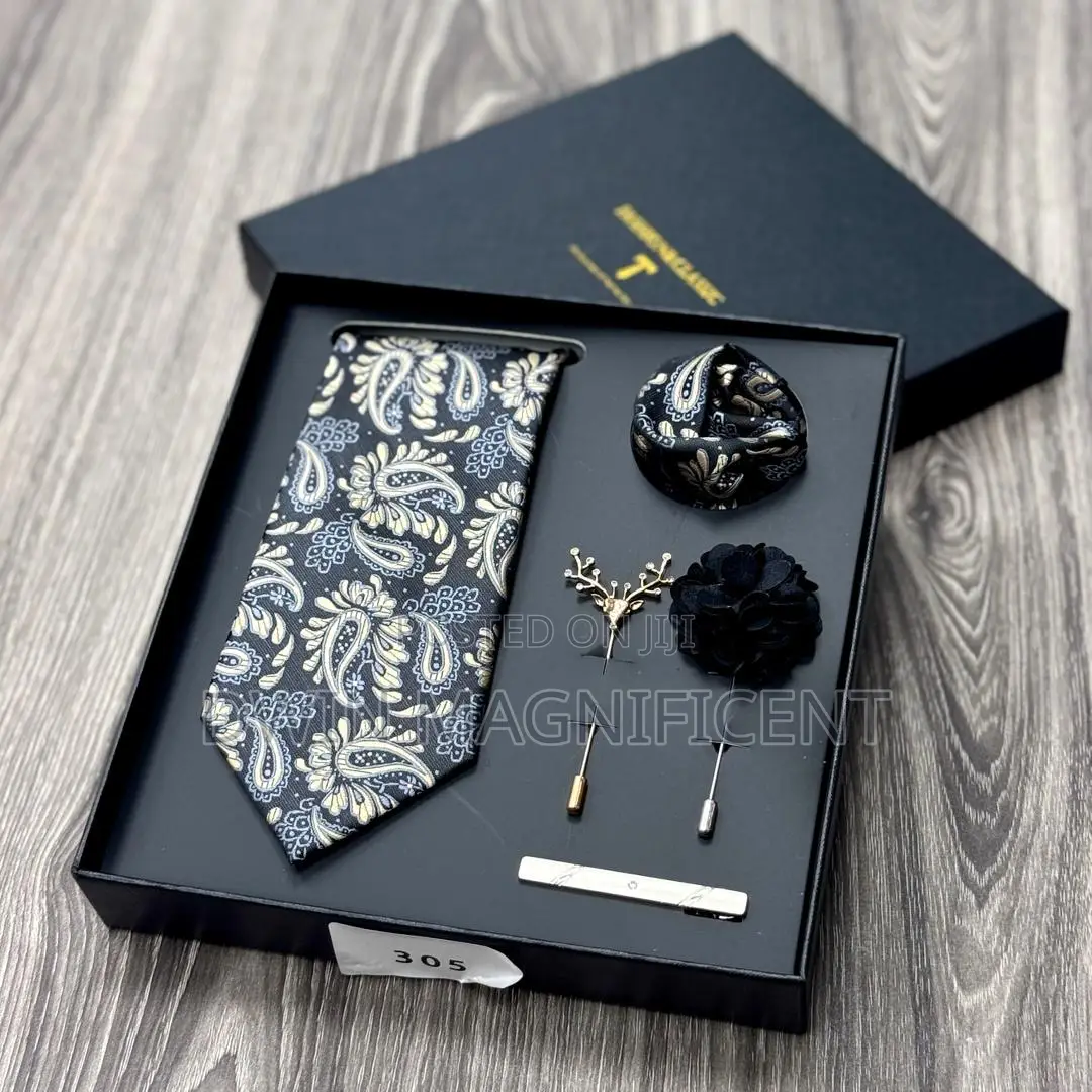 Men’S Necktie Set (Rose Pattern,Pocket Square,Lapel Pins Tie Clip )
