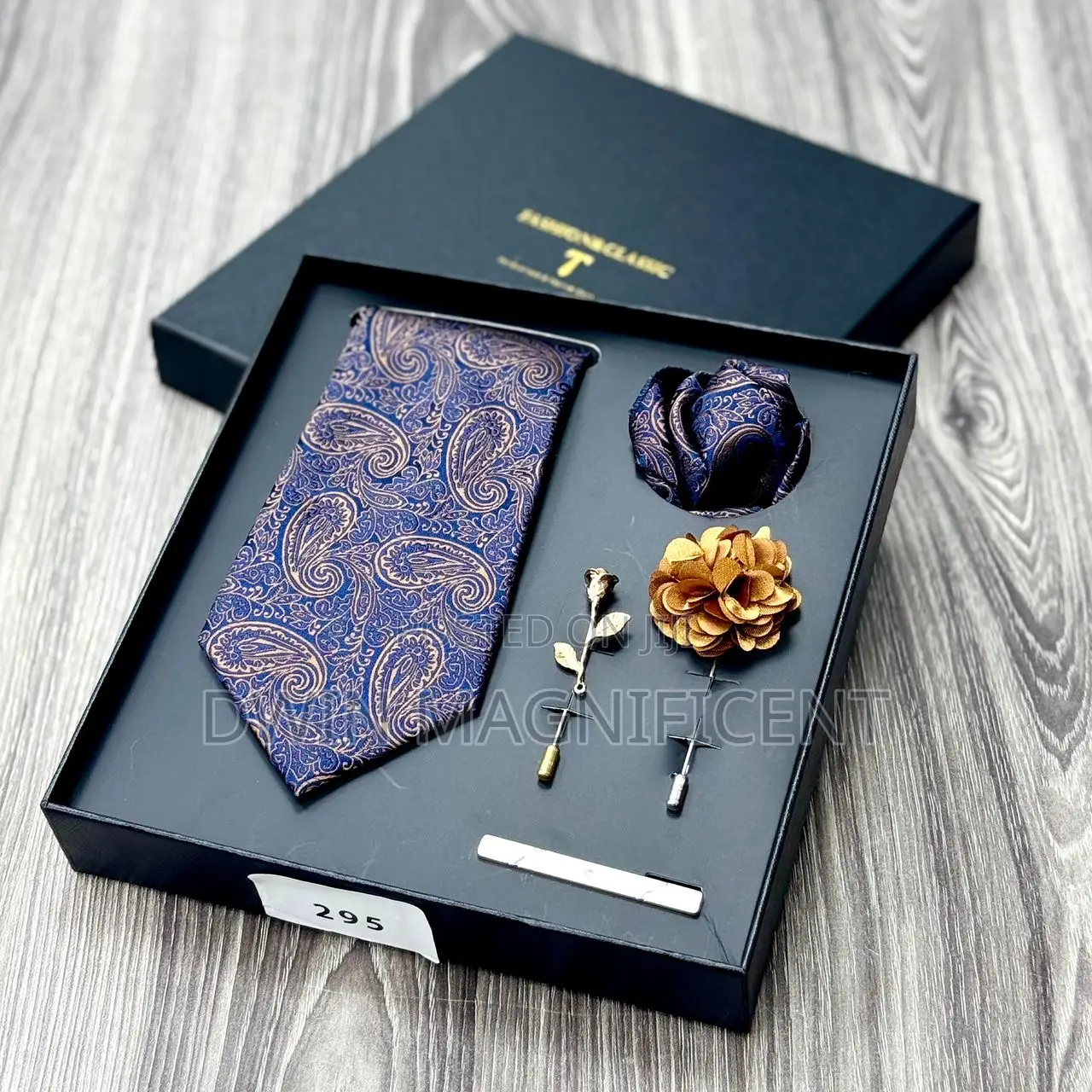 Men’S Necktie Set (Rose Pattern,Pocket Square,Lapel Pins Tie Clip )