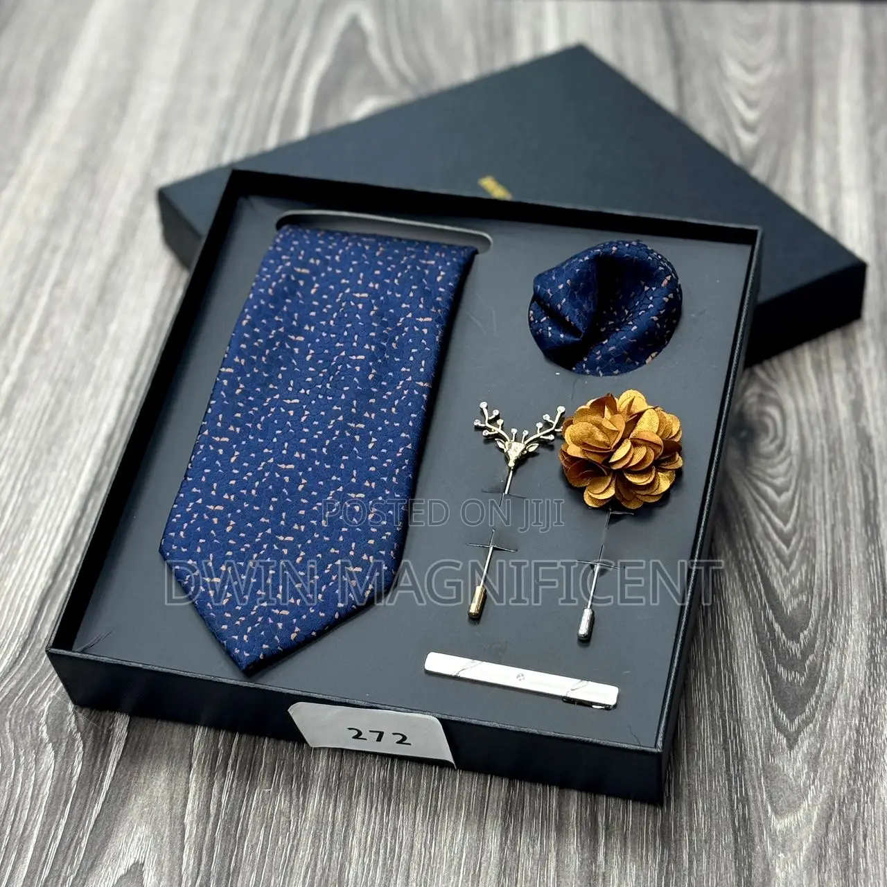 Men’S Necktie Set (Rose Pattern,Pocket Square,Lapel Pins Tie Clip )