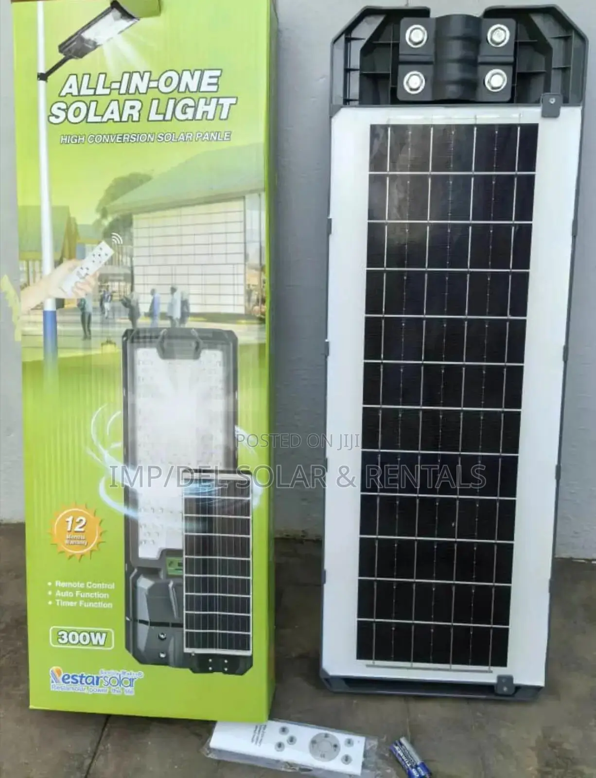 300w Solar Street Light With Panel, Remote Control, Timer Functions