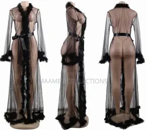 Women Long Bridal Robe Sexy Lingerie Sheer Nightgown.