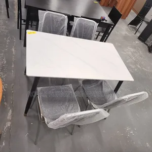 Cz - Lc2 Whitish Heavy Marble With Metallic Frame 4 Seater Dining Set