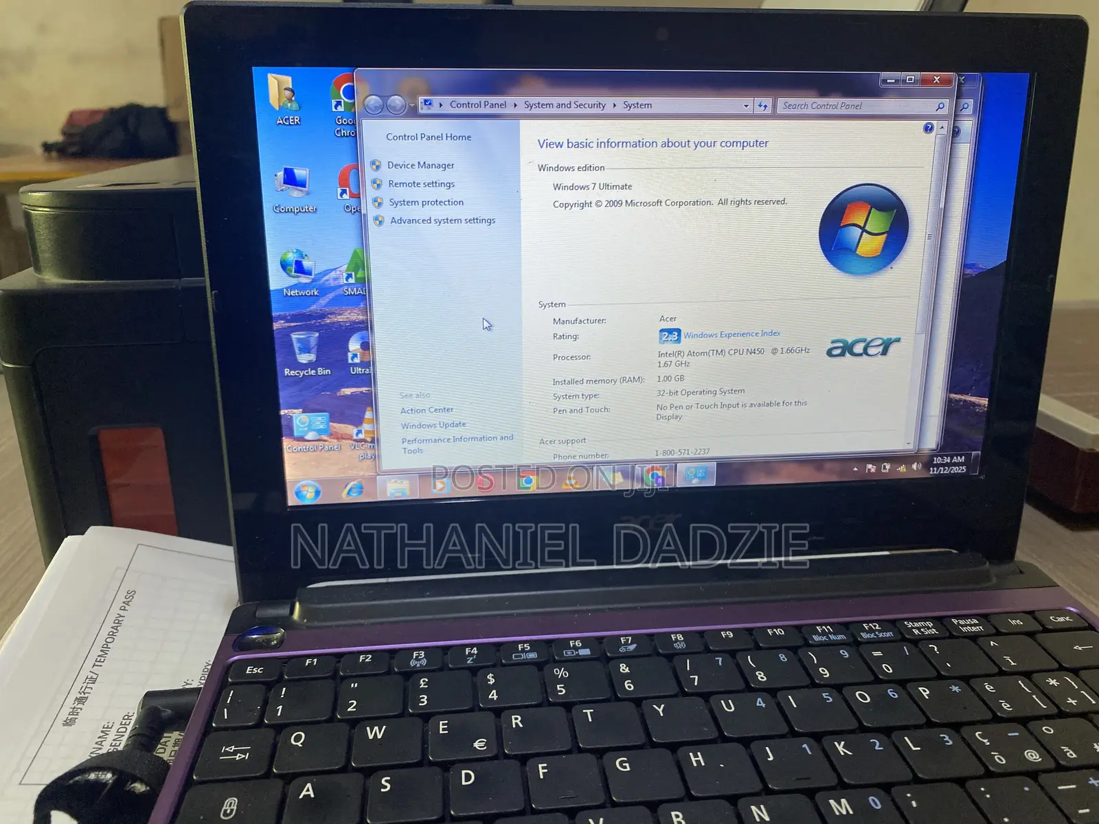 Laptop Acer Aspire 1 1GB Intel SSHD+SSD 160GB