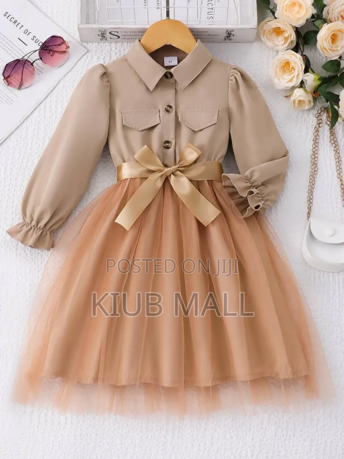 Girl Dress Brown With Bowtie
