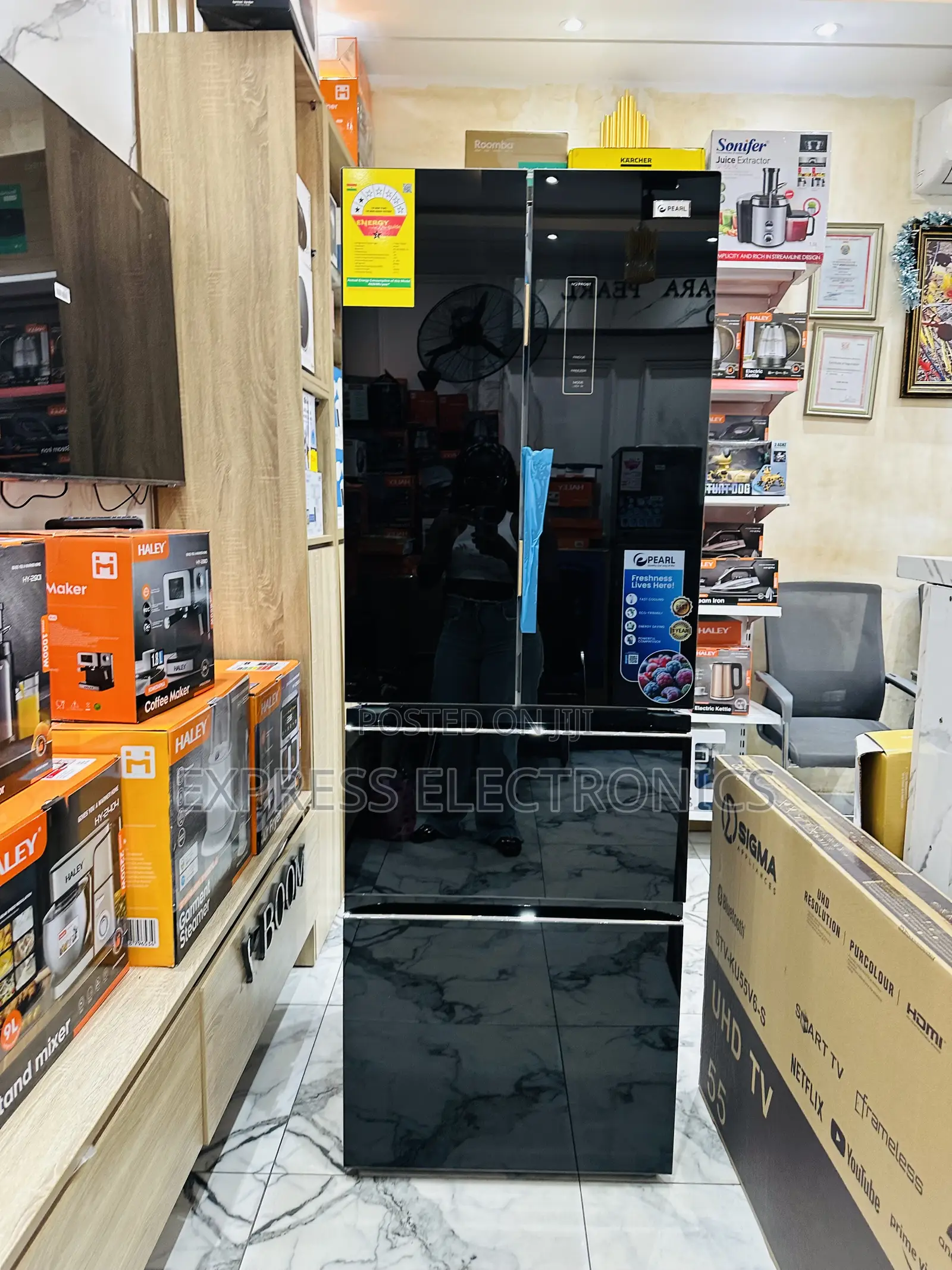 Fast Freezing Function French Door Pearl Pf-441 Fridge Black