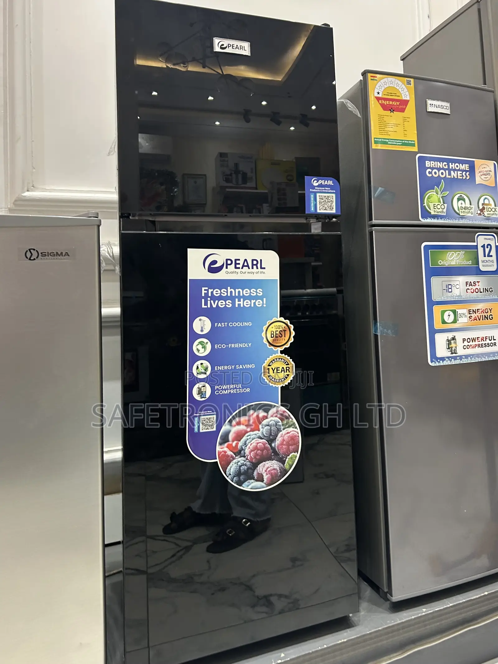 Ultra Modern 136l Top Mount Black Mirror Pf-216tbg Pearl Fridge