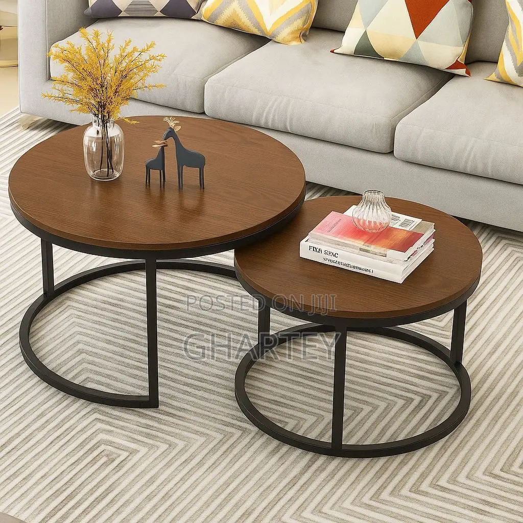 Modern Luxe Coffee Table Set – Round Industrial Side Tables (2-Piece)
