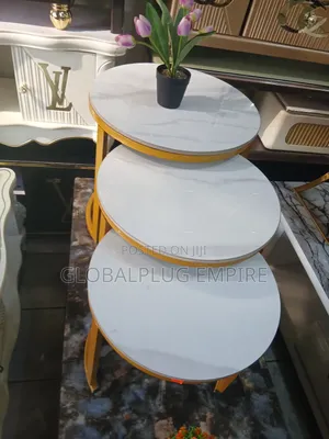 Set of 3 Metal Frame Coffee Table Modern Stackable Center Table Marble