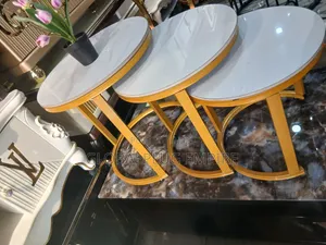 Set of 3 Metal Frame Coffee Table Modern Stackable Center Table Marble