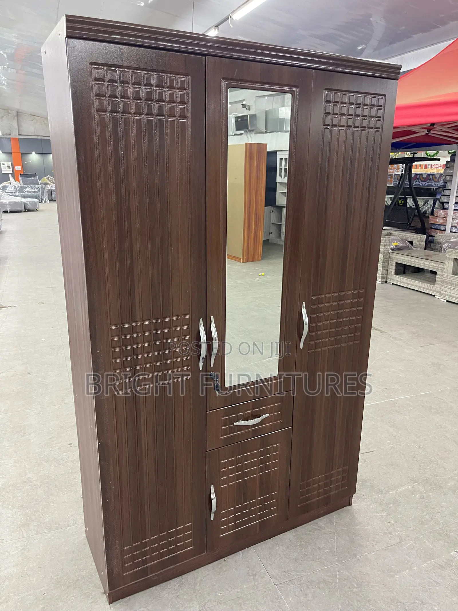 Coffee Color Wooden Wardrobe (3 Doors )