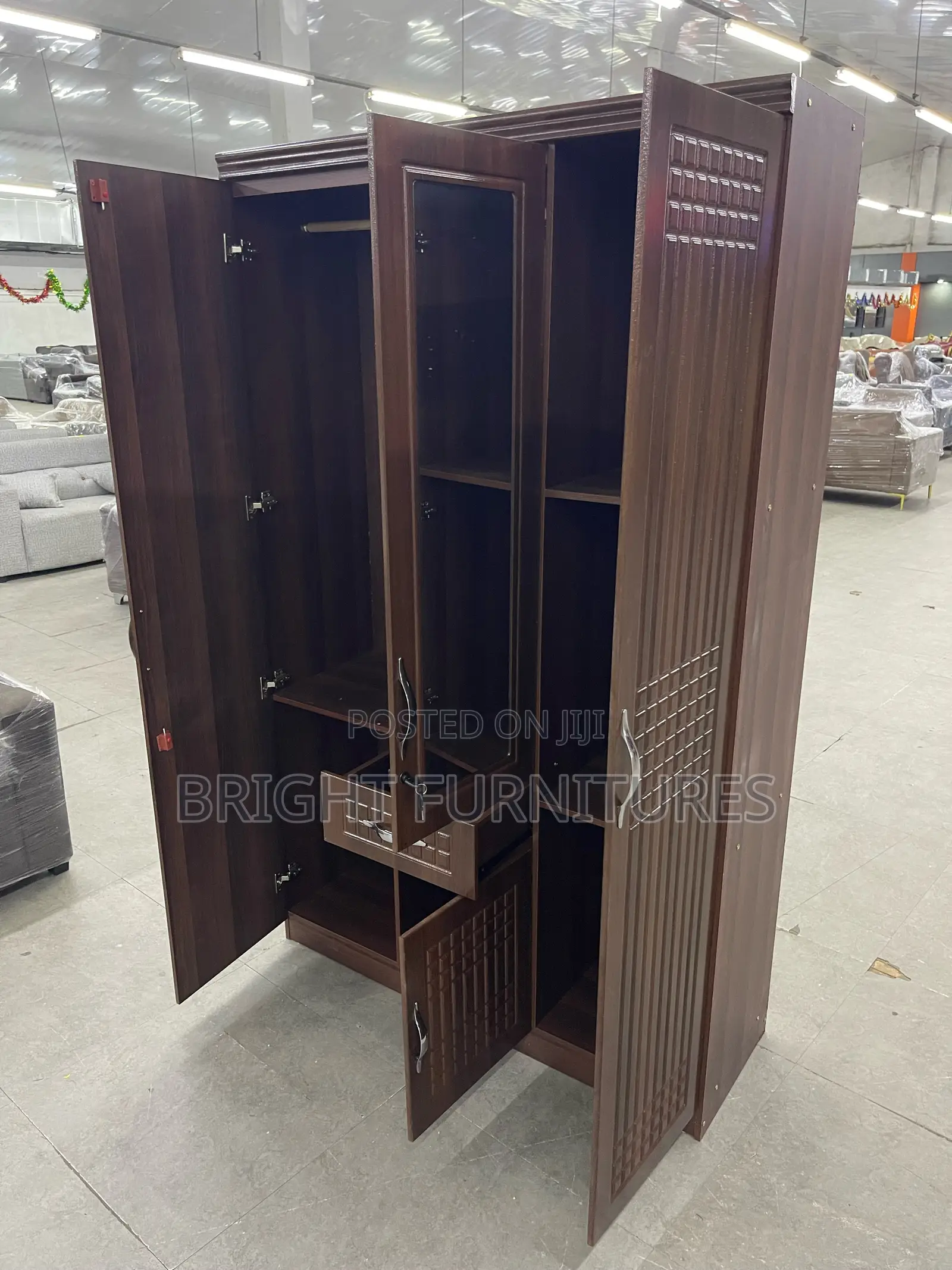 Coffee Color Wooden Wardrobe (3 Doors )