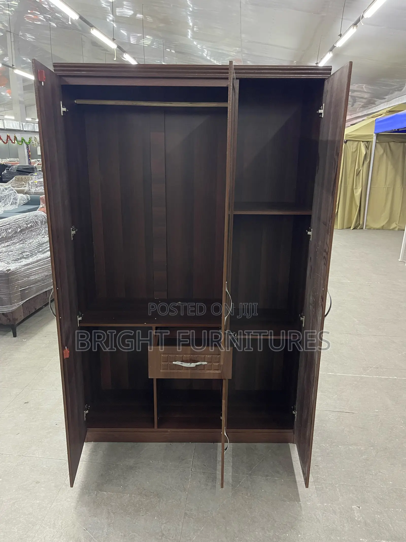 Coffee Color Wooden Wardrobe (3 Doors )