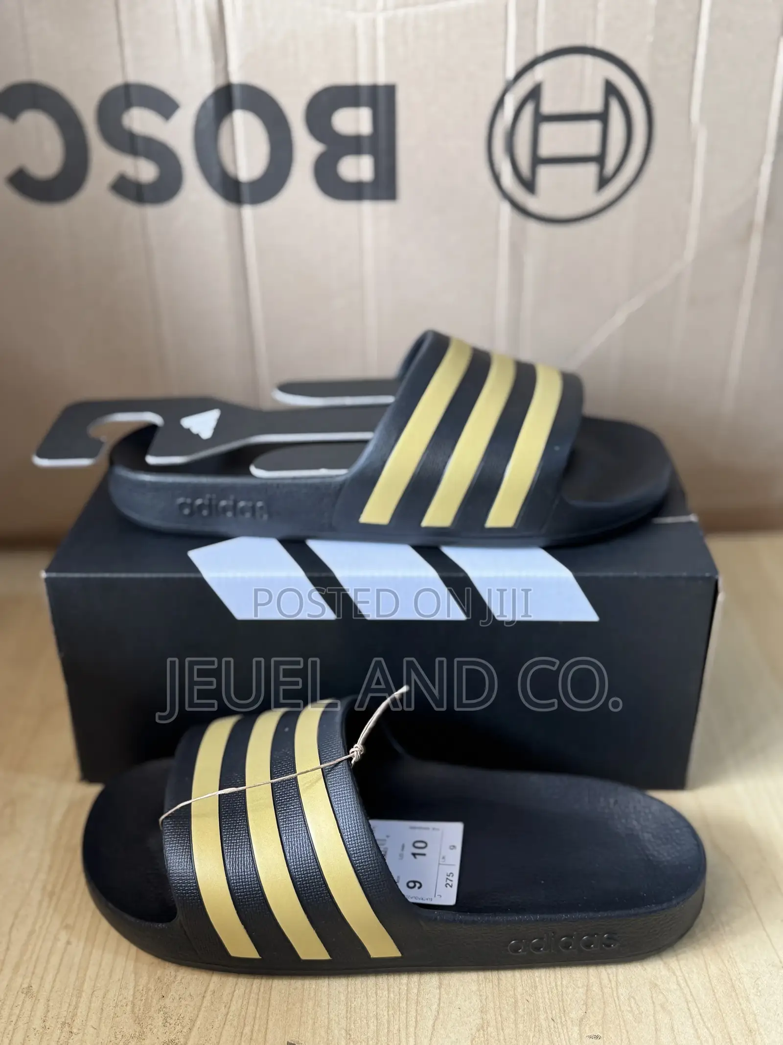 Original Adidas Adilette Aqua Slides Black and Gold