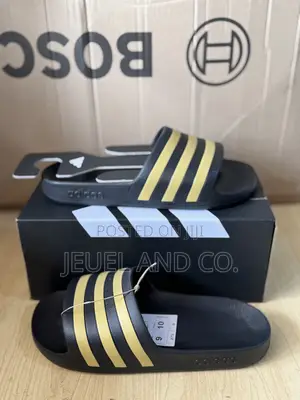 Original Adidas Adilette Aqua Slides Black and Gold