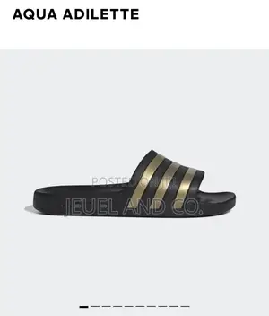 Original Adidas Adilette Aqua Slides Black and Gold