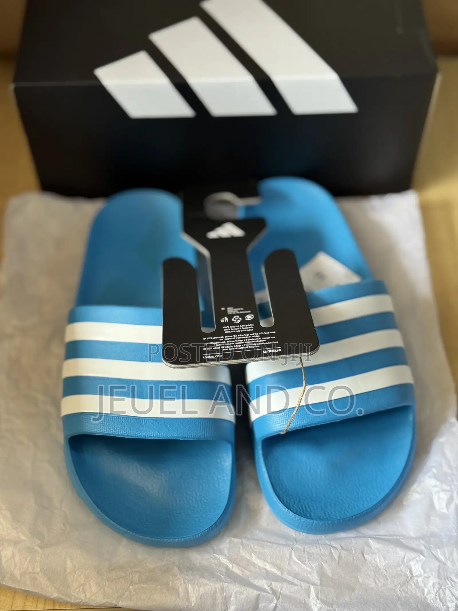 Original Adidas Adilette Aqua Blue and White