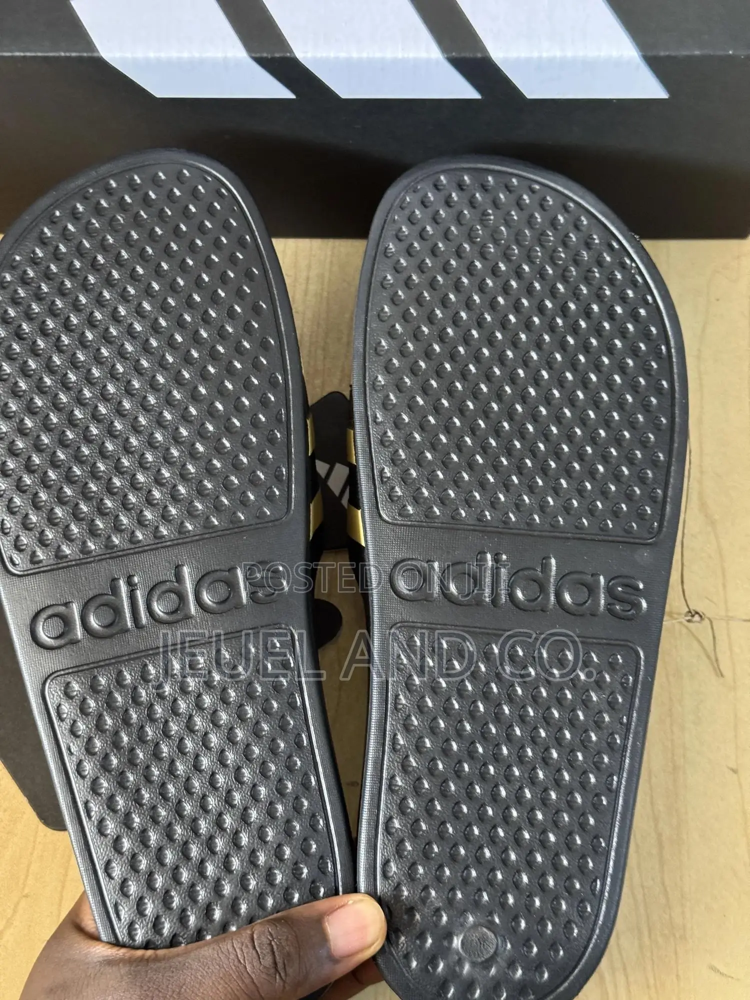 Original Adidas Adilette Aqua Slides Black and Gold