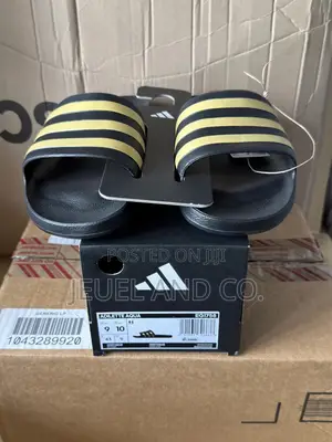 Original Adidas Adilette Aqua Slides Black and Gold