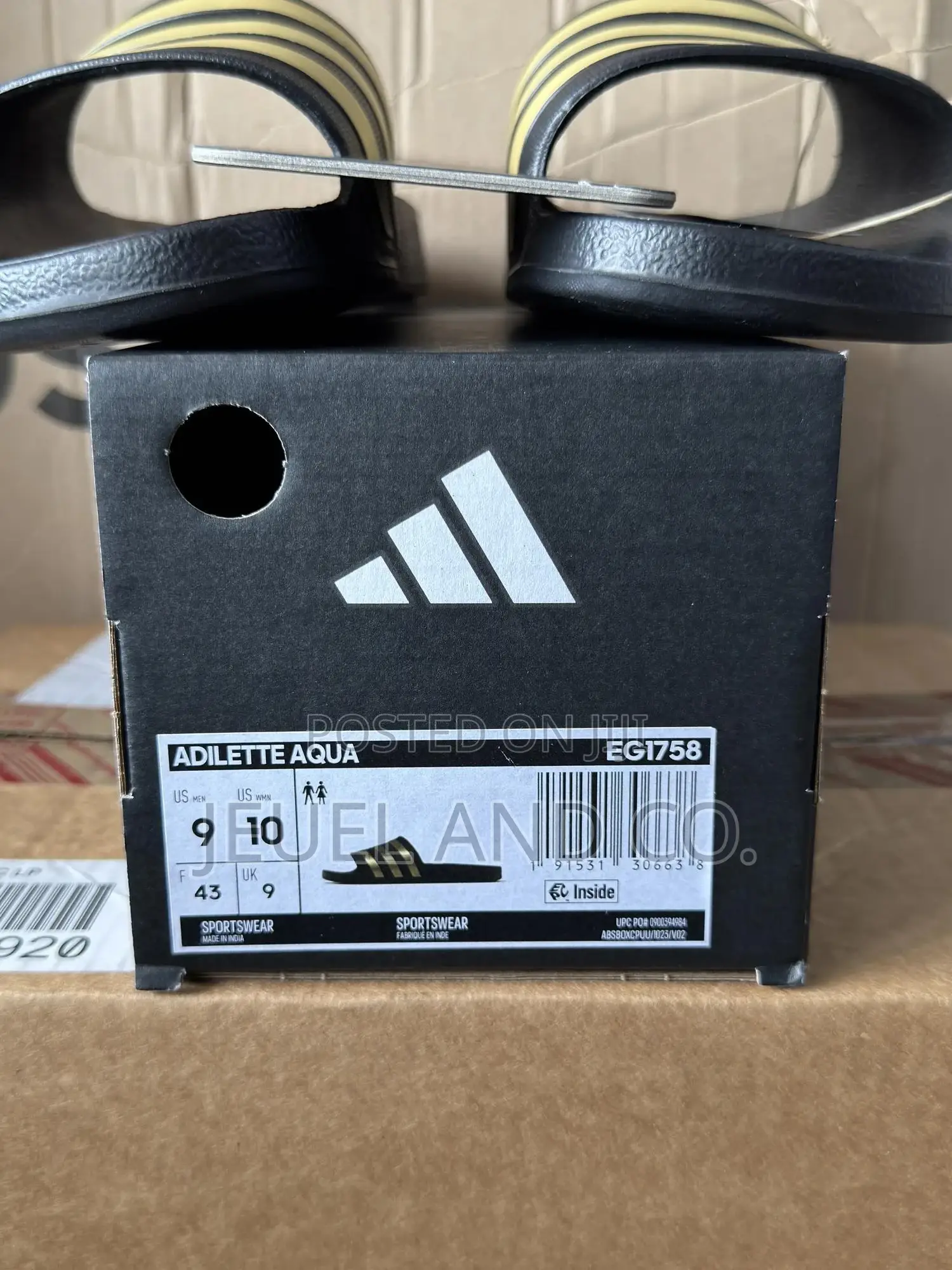 Original Adidas Adilette Aqua Slides Black and Gold