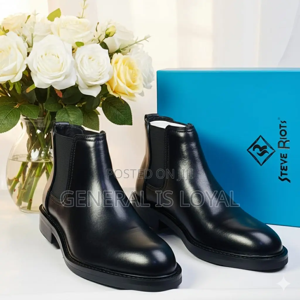 Steve Riot Black Leather Men’S Elastic Boot