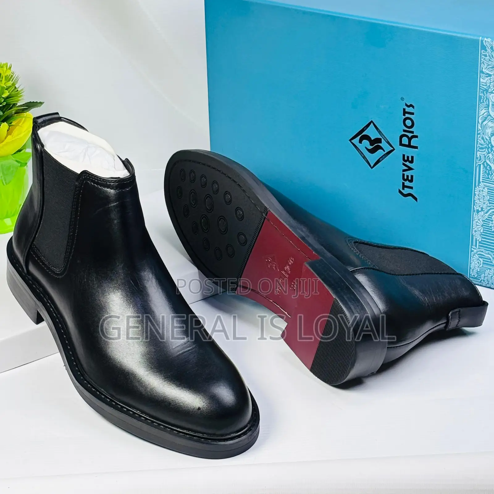 Steve Riot Black Leather Men’S Elastic Boot