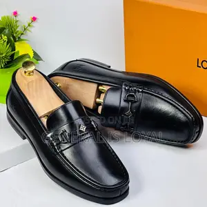 Louis Vuitton Black Solid Leather Men’S Loafers