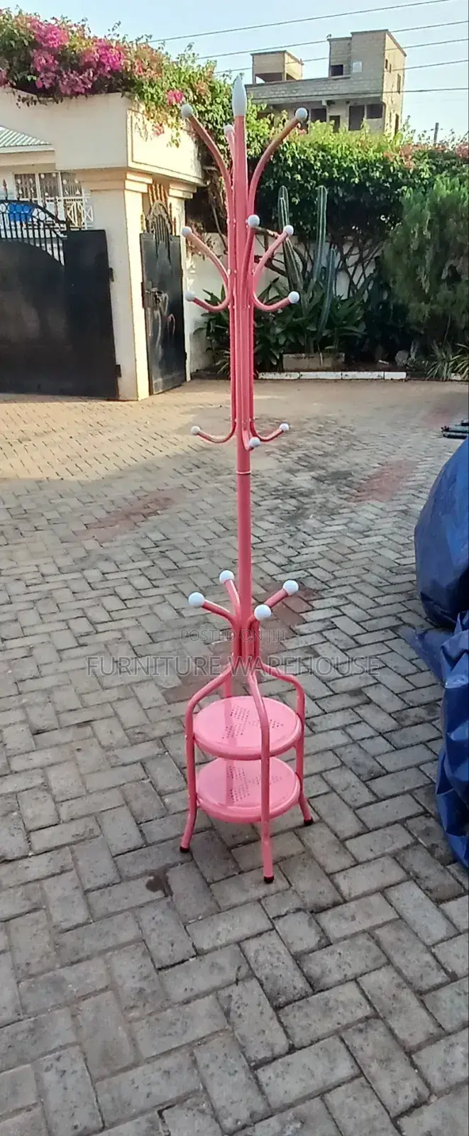 Metal Freestanding Coat Rack With Two-Tiered Shelving