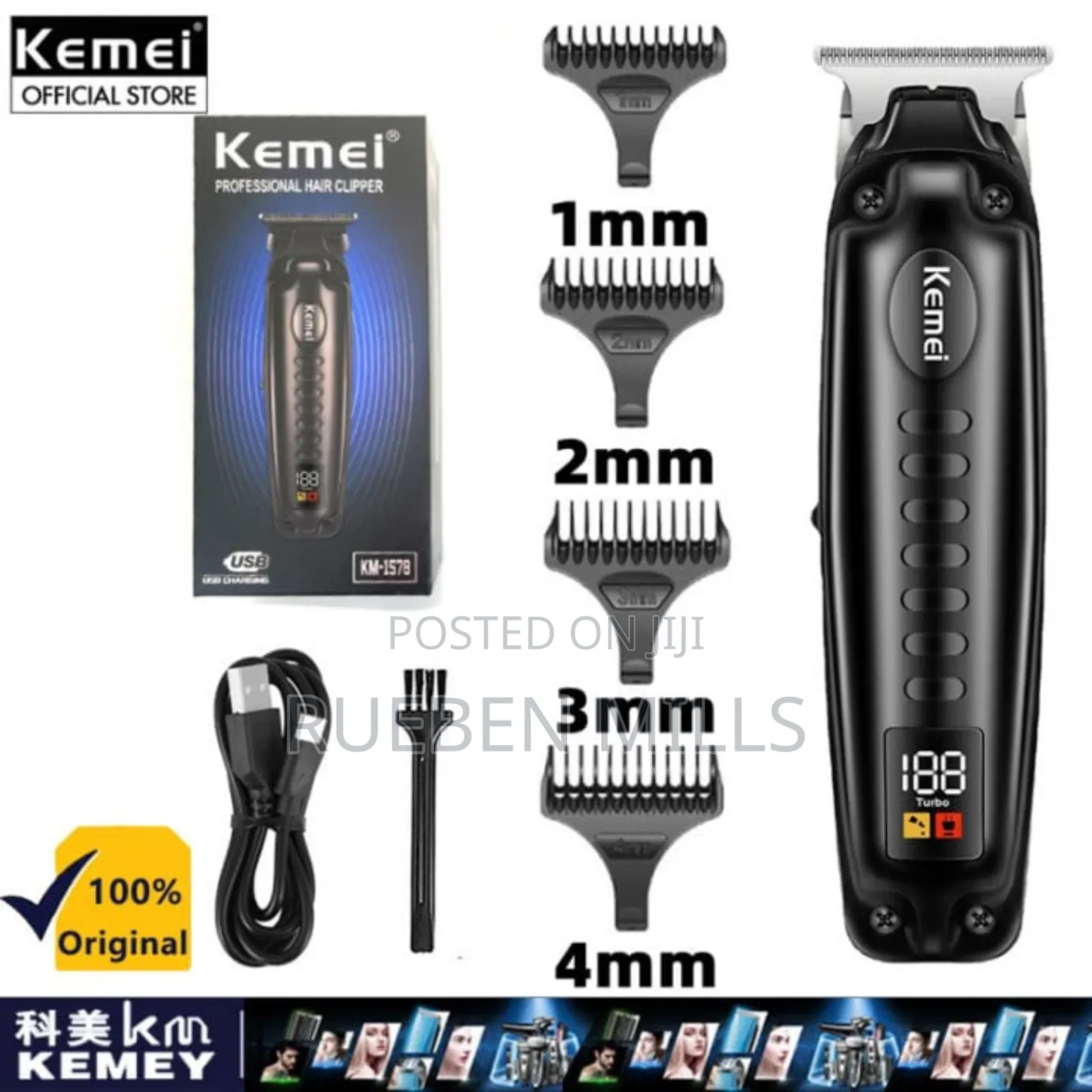 Kemei Km-1578 High Quality Beard Trimmer Shaving Machine - Black