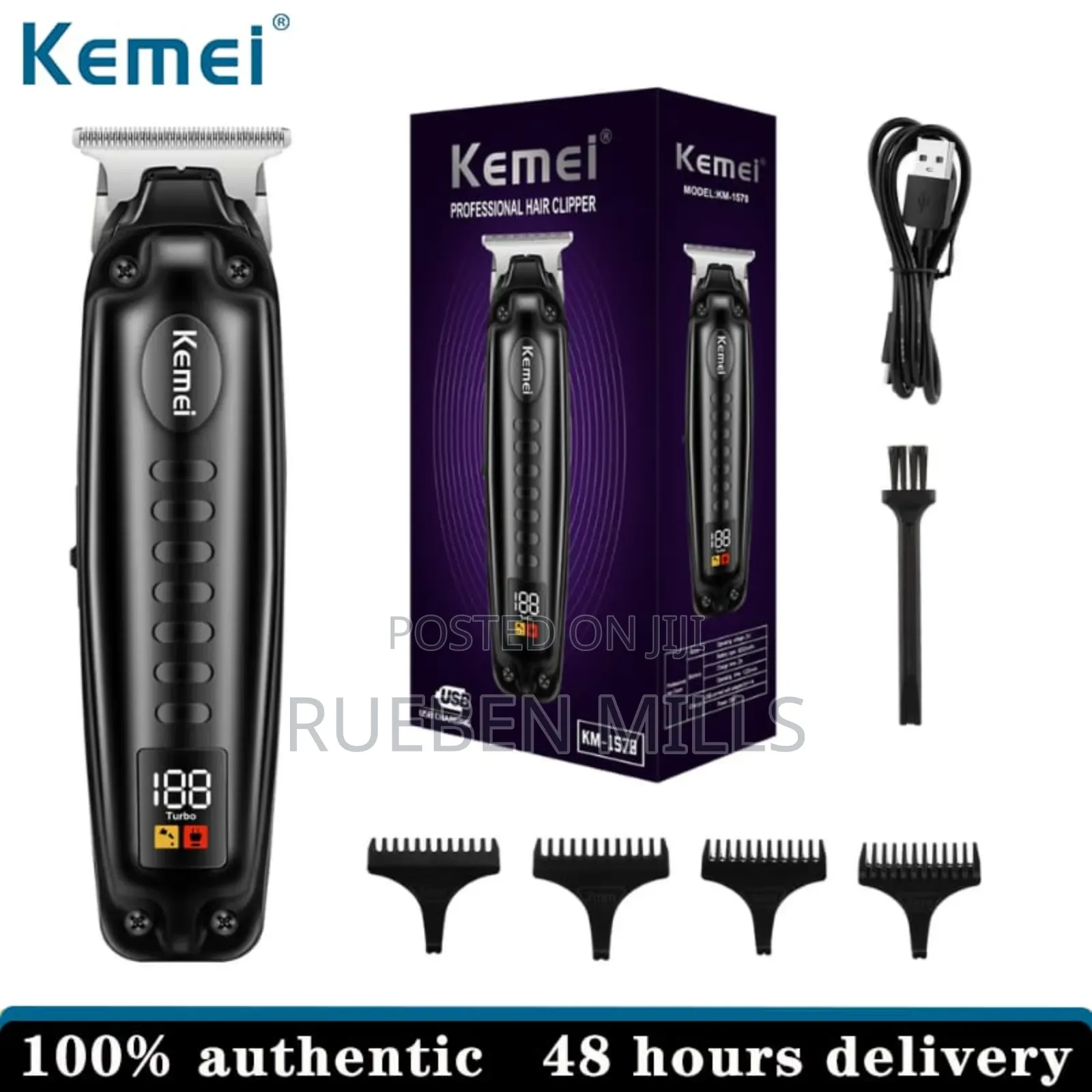 Kemei Km-1578 High Quality Beard Trimmer Shaving Machine - Black