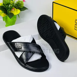 Fendi Black Leather Slippers