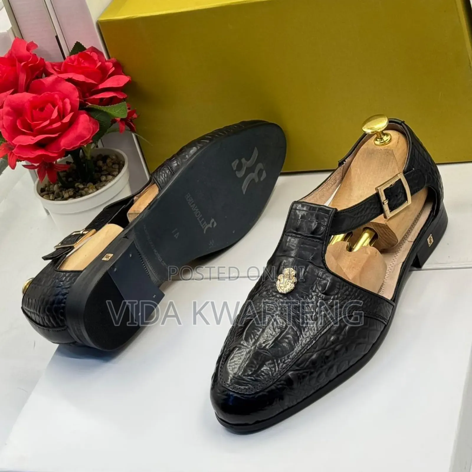 Quality Billionaire Black Leather Shoe Sandals