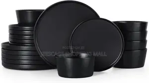 16-Piece Set of Black Stoneware Dinnerware