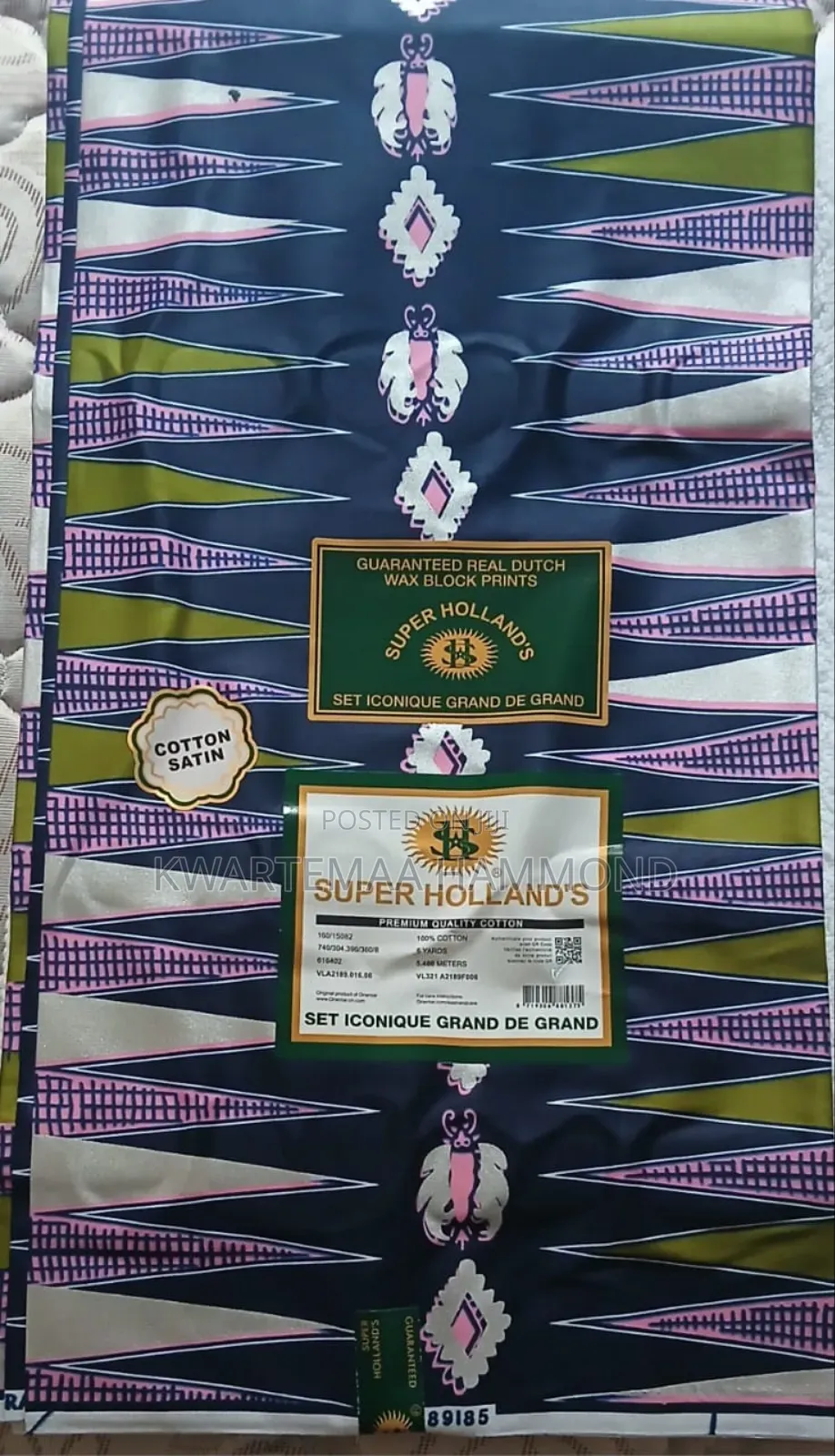 Quality 6 Yards Cotton Satin Holland Wax With Glitter