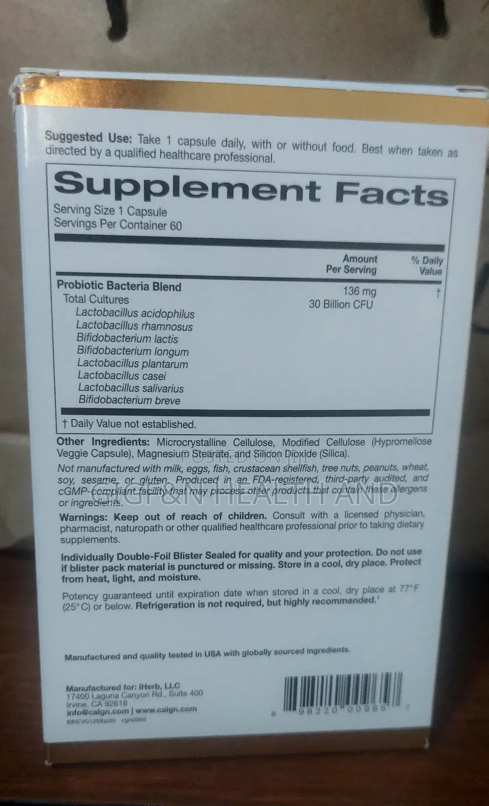 Lactobif, 30 Billion Probiotic Cfu, 60caps. High Potency Gut Care.