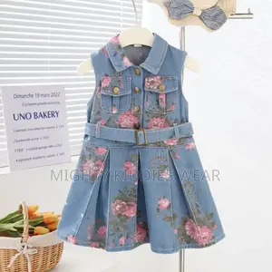 Girls Sleeveless Flower Print Waist Lapel Thin Vest Dress Ages 1-2yrs