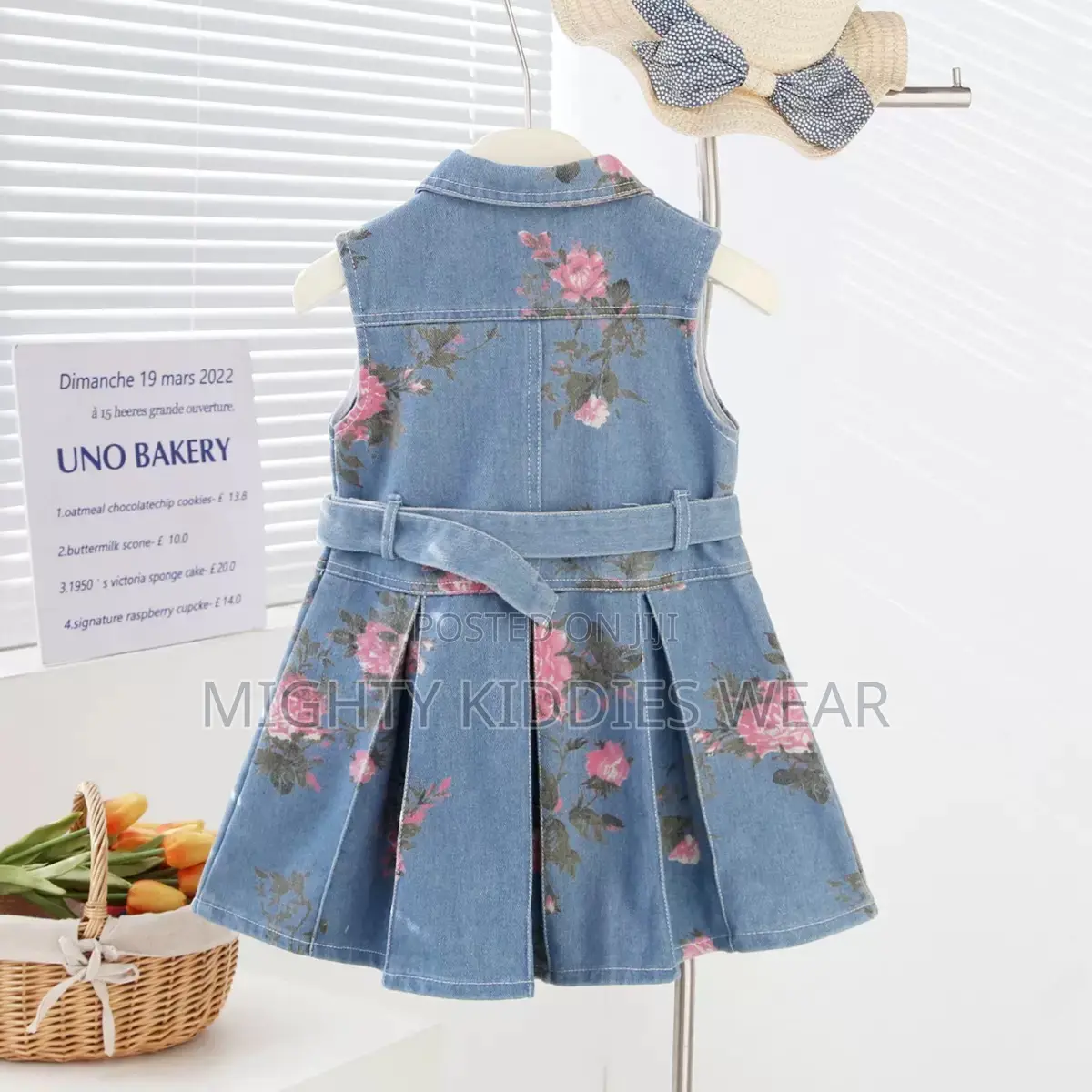 Girls Sleeveless Flower Print Waist Lapel Thin Vest Dress Ages 1-2yrs