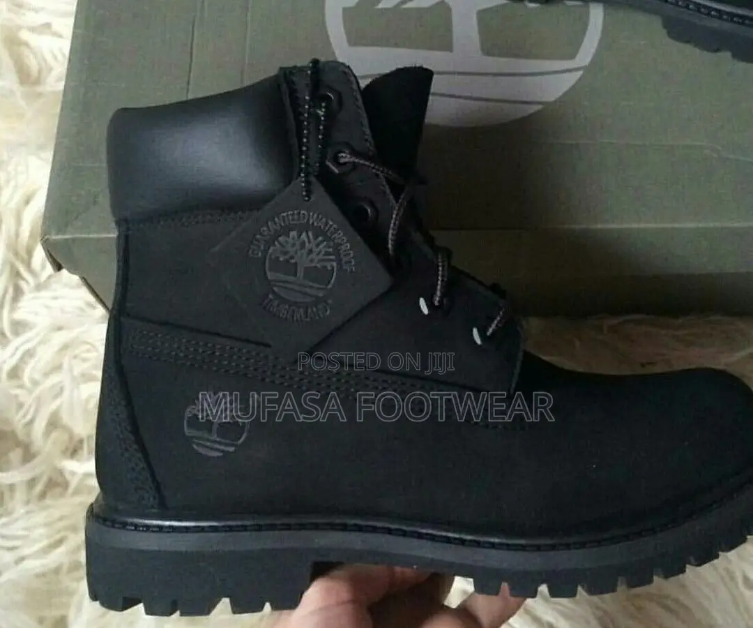 Black Timberland Premium 6-Inch Waterproof Boots.
